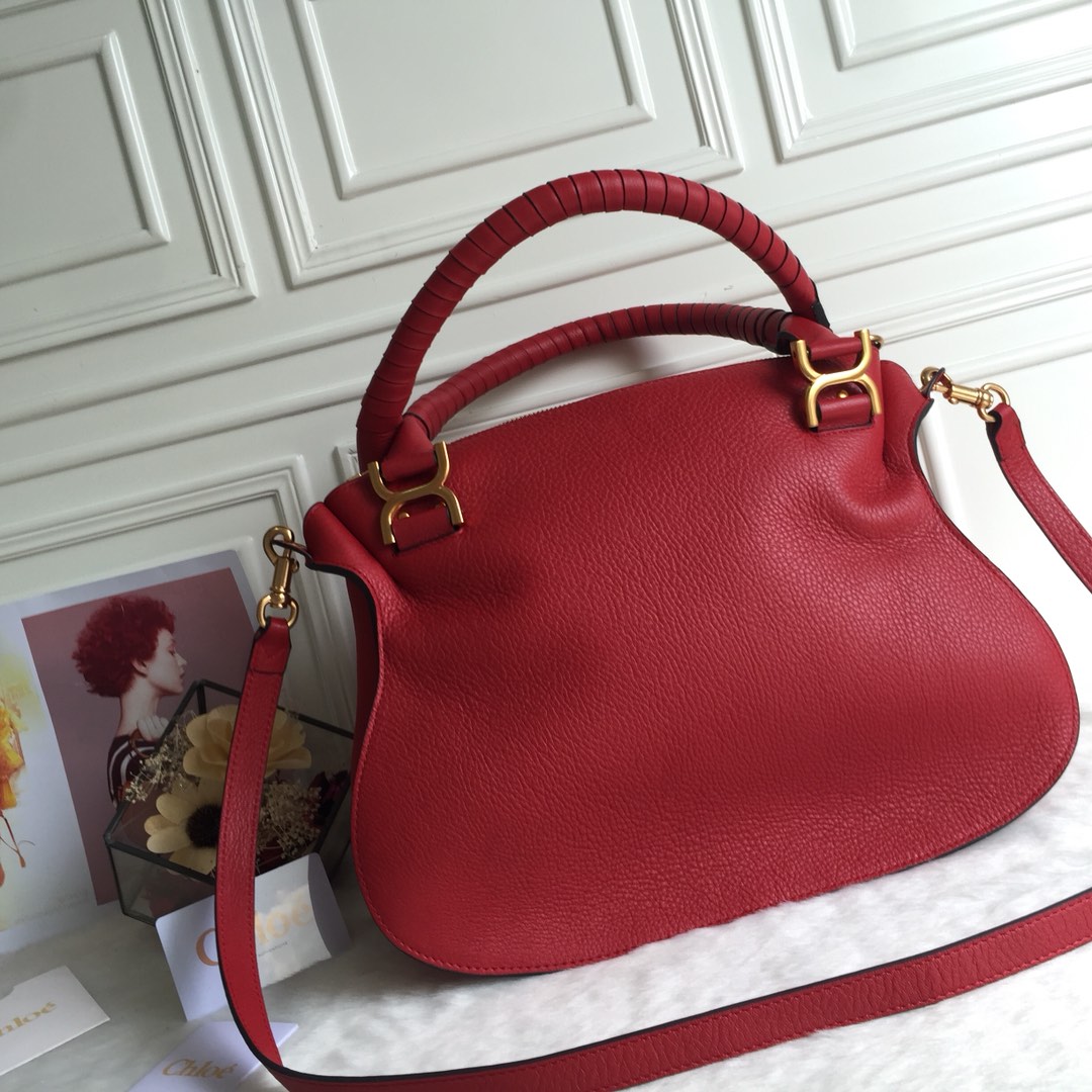 Chloe Large Marcie Bag In Red Grained Leather